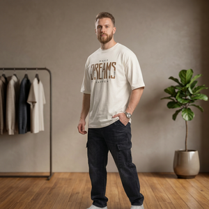 เสื้อยืดแขนสั้นสีขาวสำหรับผู้ชาย พิมพ์ลายดรีม คอกลม ทรงปกติ สวมใส่สบาย ระบายอากาศได้ดี แห้งเร็ว ผ้าถักเฟรนช์เทอร์รี่ - Product Image 5