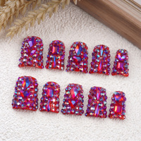 Faux ongles en acrylique PMMA français faits à la main, avec incrustation émaillée dorée, courbés, à pression, couvrance totale, texture 3D, 10 pièces