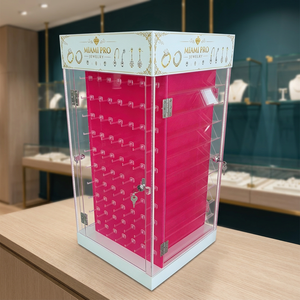 Vetrina Espositiva per Gioielli <span class=keywords><strong>Miami</strong></span> Pro con Illuminazione a LED, Base Girevole e Armadietto Verticale in Acrilico con 10 Ripiani per Uso Interno - Product Image 1
