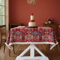 Nappe Jacquard avec Ambiance Ethnique, Nappe Jacquard Rouge pour Table à Manger, Housse de Table Épaisse pour Noël