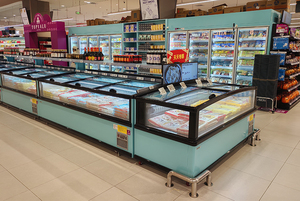 Vitrine réfrigérée pour aliments surgelés, congélateur de présentation de poisson, îlot de congélation pour supermarché, congélateur coffre avec éclairage LED, dégivrage automatique, refroidissement direct - Product Image 5