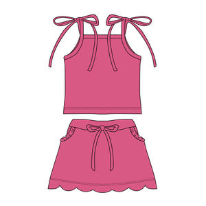 GSSO3913 Conjunto Infantil Personalizado para Niña Activa, Color Rosa Sólido con Estampado, Sin Mangas, con Volantes, Venta al Por Mayor - Product Image 6