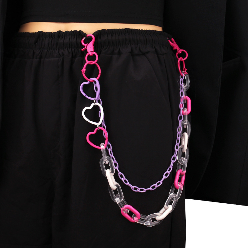 Chaîne de pantalon double couche coeur chaîne violette