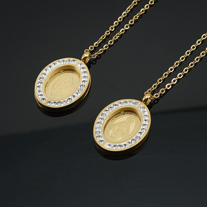 Madonna Necklace Earrings Set 18K Gold Plated Stainless Steel Zircon Pendant Clavicle Chain Everyday Wear Jewelry Set - Product Image 4
