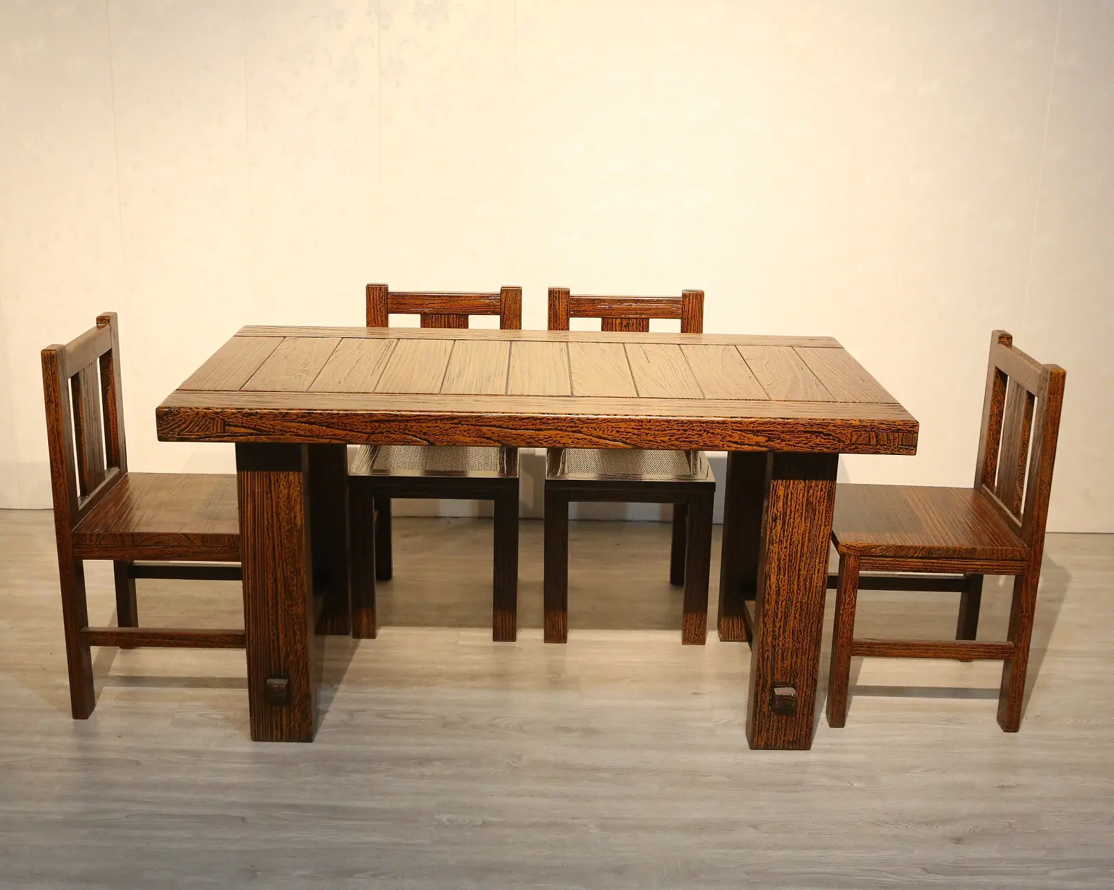 خشب متين طاولة طعام المستطيل طاولة وكرسي مجموعة 1.5M مع 4 أو 6 كرسي مجموعة منضدة عشاء