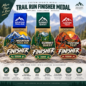 Médaille de finisseur de course sur sentier personnalisée, médaille de récompense de course personnalisée avec ruban et logo sur mesure, médaille d'événement sportif OEM ODM - Product Image 4