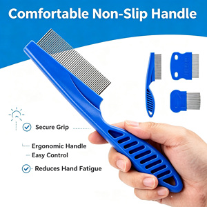 Ensemble de peignes de toilettage <span class=keywords><strong>pour</strong></span> animaux de compagnie 6 en 1 avec poignée ergonomique antidérapante, dents en acier fin, élimine efficacement les poils et les <span class=keywords><strong>puces</strong></span> - Product Image 4