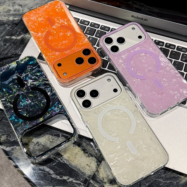 Ins Style Glitter Gilded Sea Shell Bling Pattern Magnetic Wireless Charging Cover Phone Case for IPhone17 Air 16 Pro 15 Pro Max