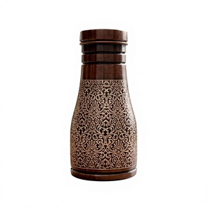 Botella de Cobre Puro con Estampado de Pavo Real Tradicional, 1000 ml, Hermética, sin Juntas, Botella de Yoga, Regalo de Lujo para Bienestar, Gimnasio, Oficina - Product Image 1