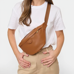 Maximize Wear LFP-0079 Custom Genuine Leather Large Fanny Pack <b>Waterproof</b> Hip Belt Waist Bag Crossbody Sling Backpack Fashion - Product Image 1