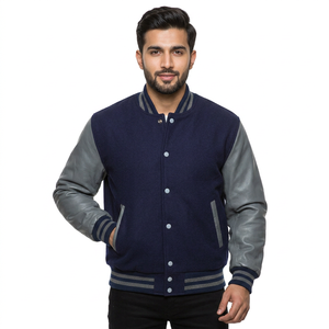 Wholesale Custom <b>Men's</b> Stand Collar Varsity <b>Jacket</b> <b>Long</b> Sleeve Baseball Design Professional Quality Winter Coat 100% Cotton - Product Image 1