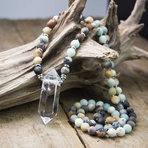Collier perlé d'amazonite mat <span class=keywords><strong>BD</strong></span>-A159, 108 perles Mala, perles de cristal à Double Quartz nouée, perles de prière de Yoga - Product Image 5