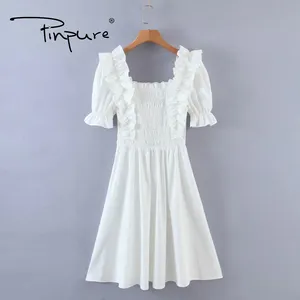 R51204S 2021 जल्दी वसंत नई महिलाओं के फैशन सफेद झालरदार ठोस रंग की पोशाक
