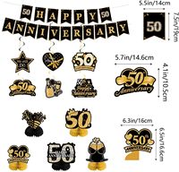 Kit de décorations pour le 50e anniversaire de mariage, fournitures de fête noires et dorées pour le 50e anniversaire, toile de fond, spirales suspendues, pompons