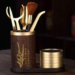 Plum Blossom <b>Tea</b> <b>Set</b> Solid Wood Ebony Copper Kung Fu <b>Tea</b> Utensils Six Gentlemen Afternoon <b>Tea</b> Ceremony Tools Cylinder Shape - Product Image 4
