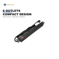 Unité de distribution d'alimentation compacte à 6 prises, 1U, PDU pour rack, prises universelles, disjoncteur pour armoire réseau