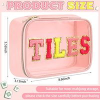 Sac de rangement pour Mahjong en PVC durable, brodé, grande capacité, étanche, transparent, avec fermeture éclair pour tuiles