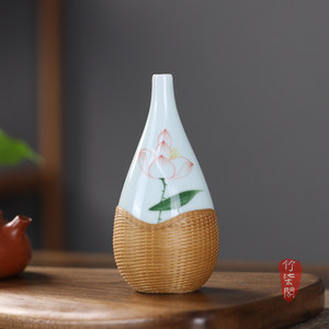 Bamboo Woven Ceramic Vase Set Handmade Traditional Chinese Style Decorative Flower Vase For Living Room Desktop Ornament - Product Image 4