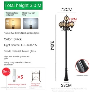 เสาไฟสวนเหล็กกลางแจ้ง หลอดไฟ LED พร้อมโคมแก้ว แสงวอร์มไวท์ 2700K IP66 หลอดไฟ A19 แบบไม่ถอดได้ ใช้ไฟ AC 220V พร้อมเซ็นเซอร์ตรวจจับความเคลื่อนไหว ใช้พลังงานแสงอาทิตย์ - Product Image 4