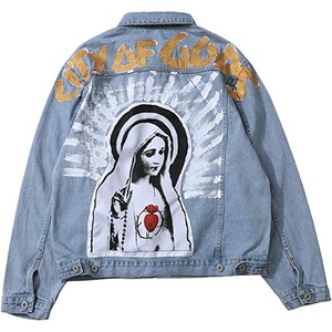 Vestes en Jean pour homme, veste en Jean de la vierge marie, <span class=keywords><strong>manteau</strong></span> de style Hip Hop - Product Image 1