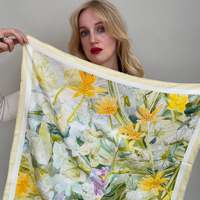 Écharpe en soie jaune beurre personnalisée, imprimée numériquement, pour femme, foulard élégant, bandana naturel à motifs végétaux