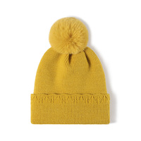 Bonnet en polaire pour femme avec pompon en fausse fourrure détachable, bordure ajourée en dentelle, bonnet tricoté chaud d'hiver pour l'extérieur – Vente en gros