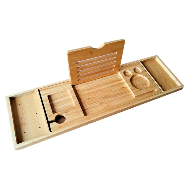 Plateau de baignoire en bois bambou intégré, caddie de salle d'eau de luxe réglable, planche et caddie avec côté extensible