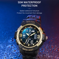 Jam Tangan Digital Smael 1912 Layar LED Jam Tangan Pria Olahraga Dial Besar Tahan Air Jam Tangan Mewah Fashion Pria Kuarsa Analog