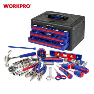 WORKPRO 125PC机械工具套件，带工具存储箱手金属文件3抽屉重型金属盒