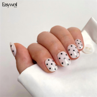Easywell 30 faux ongles courts Xs-squoval à pois, réutilisables, brillants, faux ongles complets, ongles en gel de luxe, à presser pour les filles