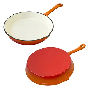 Round Cookware Cast Iron Enamel Frying Pan Nonstick Frying Pan With Metal Handle For Steak And Bbq