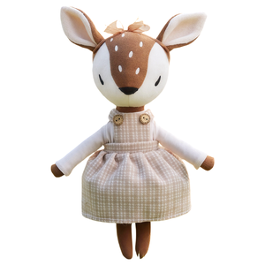 Bambola di peluche <span class=keywords><strong>cervo</strong></span> con vista laterale, macchie bianche ricamate, gonna scozzese staccabile, regalo per neonati - Product Image 3