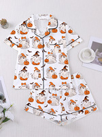 Ensemble pyjama court 2 pièces pour femme, beige à rayures, imprimé citrouille d'Halloween, haut à manches courtes et short, tenue décontractée, imprimé personnalisé