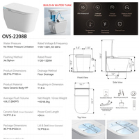 OVS CUPC ETL Toilette WC intelligente de luxe américaine en céramique, avec réservoir intégré, chasse d'eau automatique à capteur et bidet intégré