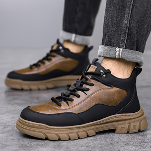 Bottes d'hiver pour hommes, hauteur cheville, en cuir véritable, doublure en fourrure, semelle extérieure en caoutchouc antidérapante, semelle intermédiaire en EVA, bout rond, chaudes, pour la randonnée en extérieur - Product Image 2