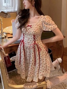 Nuovo abito estivo da donna con maniche a bolle papillon con bordo a balze in pizzo - Product Image 3