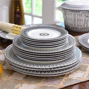 Assiettes de table Heco – Services de vaisselle minimalistes, cadeaux promotionnels, best-sellers, porcelaine nordique, salle à manger, porcelaine fine, rayures noires royales - Product Image 2