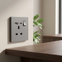 Prise de courant KESHIQI conforme aux normes britanniques, certifiée CE, 13A, ultra-fine, panneau PC gris mat, pour appartement, immeuble commercial