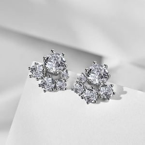Dylam Simplicity Design S925 <b>Silver</b> Rhodium Plated Hypoallergenic Moissanite Diamond Geometric 5A Zirconia Bridal <b>Stud</b> <b>Earrings</b> - Product Image 4