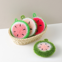 FF6177 Éponge de nettoyage ménagère réutilisable en forme de pastèque, à suspendre, style fruit mignon, tampon à récurer pour cuisine