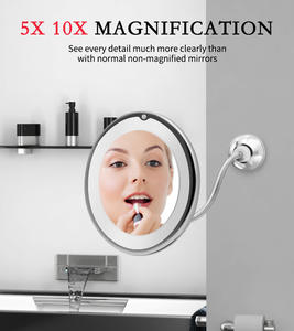 Miroir de maquillage avec lumière LED 10X grossissant avec tuyau flexible bas ventouse miroir col de cygne tige miroir d'aspiration - Product Image 3