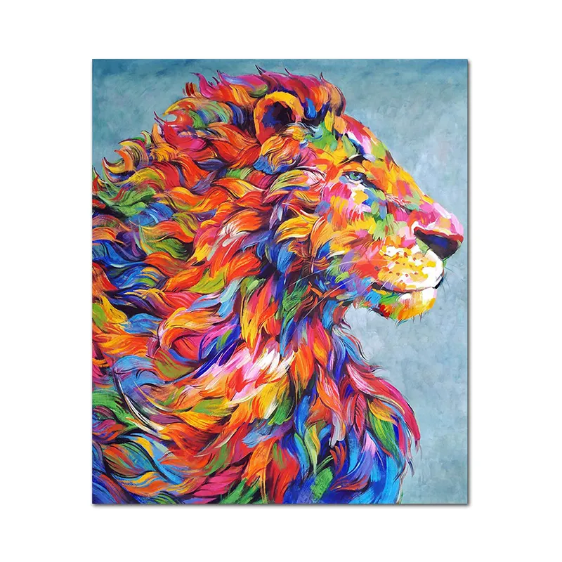 Graffiti Long Mane Lion Handmade oil painting Animal Art Poster Multi-Colored Wall Picture For Living Room Home Decor Artwork