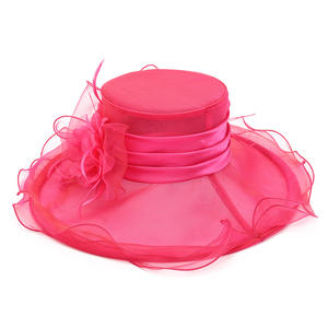 Ladies Wedding Tea Party Feather/Net Wide Brim Red Pink Sinamay <strong>Ascot</strong> Church <strong>Hats</strong> Fascinator <strong>for</strong> Women Kentucky Derby <strong>Hat</strong> - Product Image 3