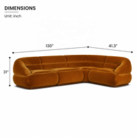 Modernes Luxus 130-Zoll Bernsteinfarbenes Samt-Ecksofa Modulares L-förmiges Sofa für Villa- und Hotelprojekte OEM/ODM Hersteller