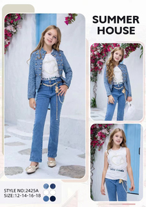 Vêtements pour enfants en gros, de 4 à <span class=keywords><strong>12</strong></span> <span class=keywords><strong>ans</strong></span>, ensembles de trois pièces en jean, fabricant de vêtements pour enfants, ensembles de vêtements pour filles personnalisés - Product Image 4