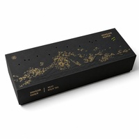 Boîte cadeau haut de gamme personnalisée pour thé noir, écologique, rigide, avec impression montagne dorée, découpe, perforation et lignes de contour gaufrées 3D