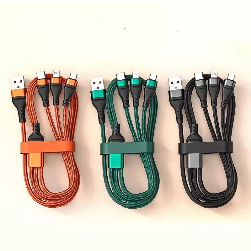 Custom 1.2M Data Super Quick Charge 8Pin Micro 3 in 1 Charger Cables Nylon Braided Multi Usb Fast Charging 6a Type c Cables