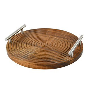 Grand plateau de service décoratif rond extra épais avec poignée pour la cuisine et les boissons de l'hôtel. - Product Image 1