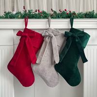 Nouvelle chaussette de Noël en velours avec nœud, à suspendre, pour la décoration de fête de famille, chaussettes de Noël personnalisées