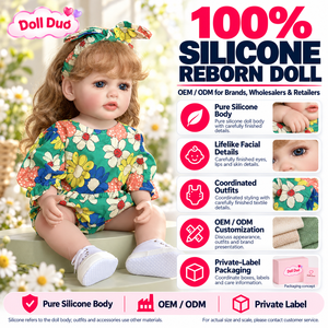ตุ๊กตาเด็กเกิดใหม่ซิลิโคนทั้งตัวขนาด 18 นิ้ว รุ่น Doll Duo Custom ชุดรอมเปอร์ลายดอกไม้สีเขียว ผมหยักศก ของขวัญคริสต์มาสสำหรับเด็กผู้หญิง - Product Image 1